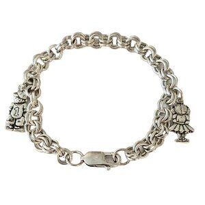 Sterling Silver 925 Double Round Ring Boy Girl Charm Chain Bracelet L48